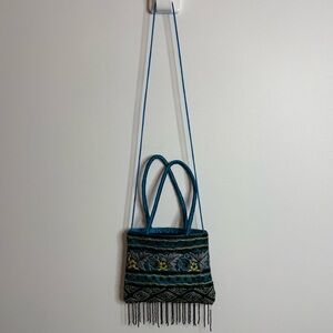 Elegant Floral Embroidered and Beaded Shoulder Bag